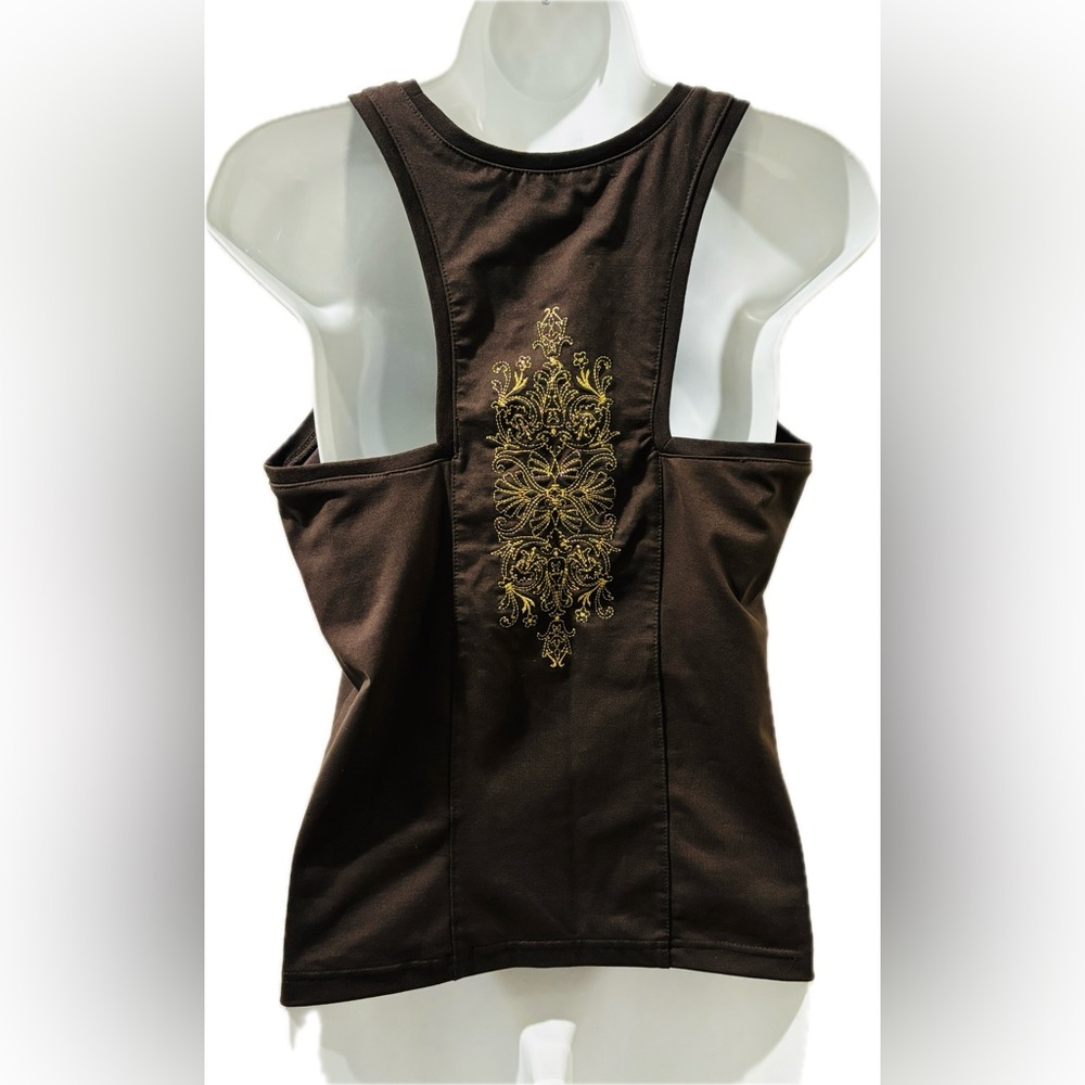 Old Navy Chocolate Brown Embroidered Workout Top